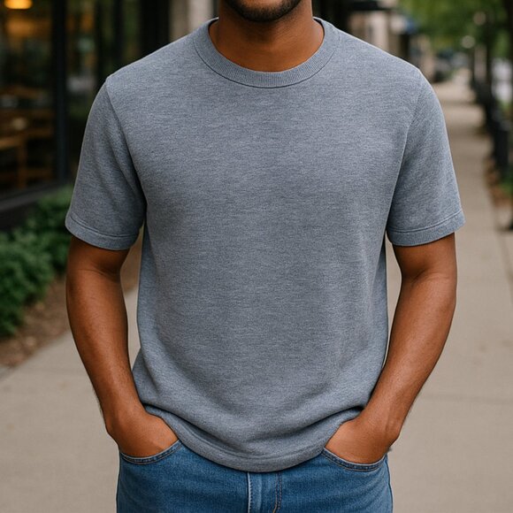 Old Navy Men's Soft Knit Sweater Tee Size S Heather Blue Gray Cozy Crewneck - Picture 2 of 10